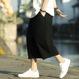 Loose plus size Cotton Linen 7 Capri Pants Trendy Chinese Style Men's Big Pants Pants Fat Man Wide Leg Linen Casual Shorts Summer