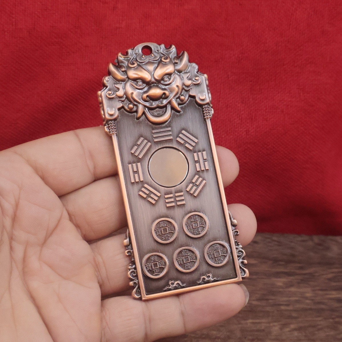 Tiger Head General Token Pendant Tai Sui Order for Fortune, Five Yellow Two Black, Nine Palaces and Eight Trigrams Token Pendant