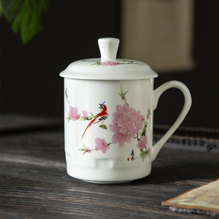 Jingdezhen Ceramic Office Cup with Lid Conference Cup Hotel Tea Bone China Mug Gift Water Cup Logo