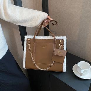 Niche Lamb Wool Handbag Women's 2025 New High-End Shoulder Bag Large Capacity Commuter Tote Bag