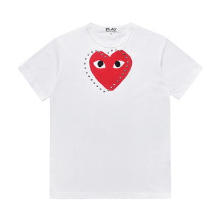 HEYPLAY Japanese Fashion Brand 2025 New Spring and Summer Big Red Heart Solid Color Crewneck Pure Cotton Peach Heart Short Sleeve T-Shirt