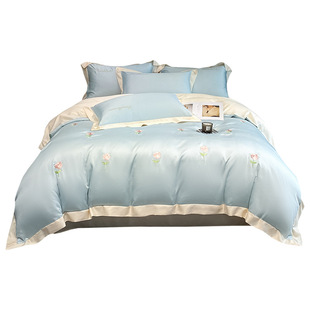 Summer Bedding Ice Silk Four-piece Set Machine Washable Tencel Washable Silk Bed Sheet Quilt Cover Single Double Three-piece Set