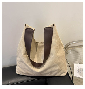 Korean Style Western Style Artistic New 2024 Large Capacity Casual Fashion Retro Suede Women's Shoulder Tote Bag for Women