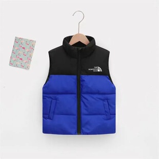 2023 color matching children's down cotton vest Korean new boys and girls stand collar short thick large children's vest batch