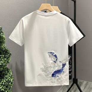 Summer Trendy Brand Half-sleeved T-shirt Men's Trendy Ripper Handsome Thin All-match T-shirt High-end Niche Embroidered Slim-fit Short-sleeved T-shirt