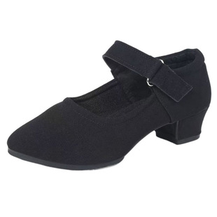 Professional Latin Dance Shoes Women's Mid-high Heeled Social Dance Shoes Soft-soled Oxford Cloth Body Training Shoes Square Dance Shoes