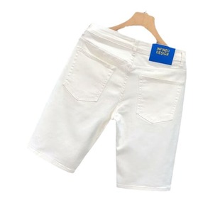 Trendy Brand Denim Shorts Men's Elastic Slim-Fit Small Foot high quality Fashion Internet Popular Same Style American Style Five-Fit Medium Pants