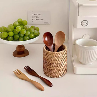 [Yuanjin bamboo] ins Japanese Lotus nanmu log fork spoon baby food supplement fork spoon high-end tableware suit