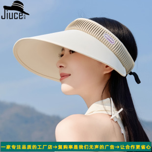 High-end Empty Top Hat Factory Summer New Double-sided Ice Silk Large Rim Sunscreen Hat Women's Outdoor Face-shading Sun Hat Trendy