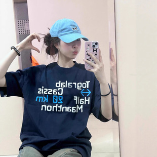American-style High Street Cotton Short-sleeved T-shirt Women's Summer New Loose plus size chubby girl Design Niche Couple Top