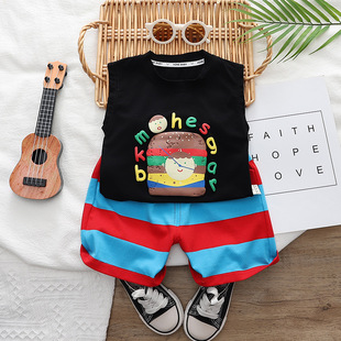 Boys' Vest Set 2023 New Summer Casual Baby Handsome Shorts Sports Two-piece Set One and a Half Fashionable