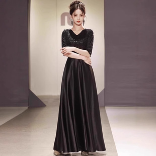 Black V-Neck Choir Performance Suit New Stage Performance Suit Host Art Test Dame and Atmospheric Evening Dress Small