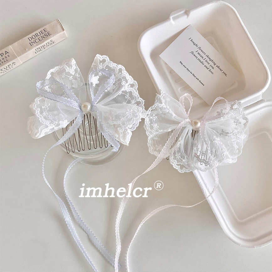 Princess-Style Lace Bow Ribbon Hair Comb~Exquisite and Sweet Non-Slip Bangs Comb Top Clip Hairpin