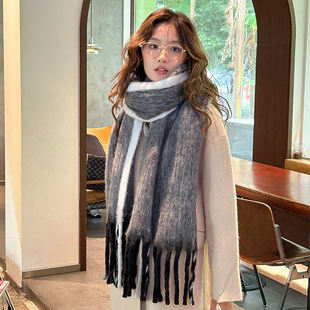 24 new autumn and winter warm scarf women's mohair extended thick scarf atmosphere high sense shawl wholesale