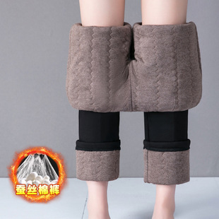 Middle-aged and elderly women's pants silk cotton winter fleece-lined thickened cotton pants middle-aged quilted warm loose straight mom pants
