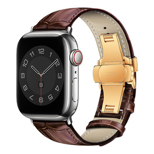 Для iwatch7 ремешок SE Apple Watch ремешок applewatch6 ремешок головной слой воловьей кожи Пряжка-бабочка