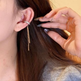 Super Shiny Ear Cuff Tassel Earrings for Women, French Versatile High-End Ear Clips, Elegant Fairy Full Diamond Long Earrings