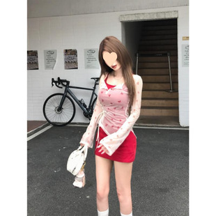 [Want to be Cool] Spice Girls suit Slim Red Sling dress Long Sleeve Irregular Drying Waist Blouse