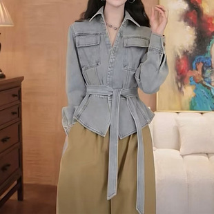 Spring Women's New Fashion Vintage Wash Craft Belt Women's Coat Jacket Elegant All-match Trendy Shirt