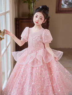 Children's Dress Princess Dress Sweet Puffy Yarn Little Girl's Children's Piano Performance Dress High-end Girls' Dress