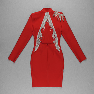 2022 cross-border new bandage dress European and American style fashion trend high round neck long sleeve slim hip skirt
