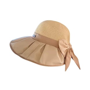 Women's Summer Sunshade Fashion Casual Sunscreen Black Glue Fisherman Hat Big Brim High-class Bow Sun Hat