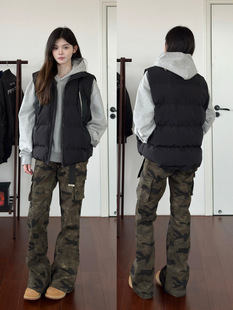 Deconstructed Multi-Zipper Profile Sleeveless Zipper Vest Cotton-padded Coat Stacked for Autumn and Winter High-end cleanfit Chopped-shoulder Jacket