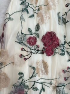 Cross-Border Hot-Selling Embroidered Flower Mesh Skirt with Elastic Waist and Wide Hem, Versatile Commuting Mid-Length Skirt for Women