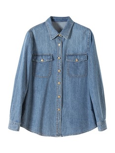 Tencel хлопковая Ретро джинсовая рубашка женская новая аккуратная свободная стройнящая Штабелируемая джинсовая рубашка с лацканами