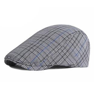 Beret men's and women's spring and summer trendy plaid peaked cap Women's fashionable cotton and linen breathable sun protection sun hat casual hat trendy
