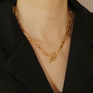 Korean jewelry industry Europe and the United States cross-border fashion personality simple OP buckle clasp neck chain retro street shooting alloy necklace