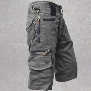 Cross-border Cropped Pants Men's Loose Straight Summer plus size Trendy Casual Pants Multi-bag Cotton Tooling Shorts Men's
