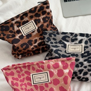 49182 Korean Style Retro Leopard Print Cosmetic Bag Lipstick Change Portable Wash Storage Bag Women's Portable Clutch Bag
