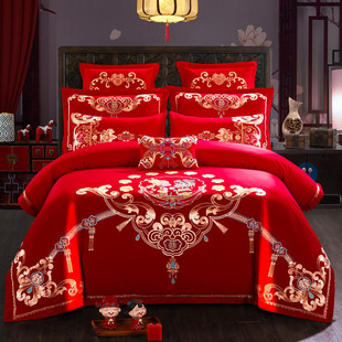 Cotton embroidery wedding four-piece set high-end luxury wedding red wedding bedding factory direct sales