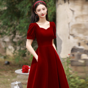 Toast Dress Bride Wine Red Little Elegant Wedding Engagement Evening Dress Women's Dress Summer Usual Wear