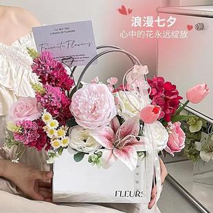 Mo singer flower basket artificial flower bouquet 520 Qixi gift girlfriend confession floral decoration gift box high-end