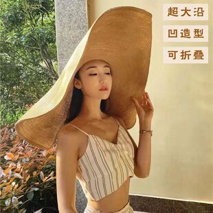 Summer straw hat big brim oversized travel vacation beach photography Internet celebrity UV protection sun hat too Generation hair