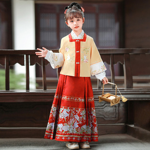 Для девочек Hanfu Ming 2023 новый осенне-зимний детский жилет-юбка, костюм высокого класса, древний костюм для маленькой девочки, зимний костюм Тан