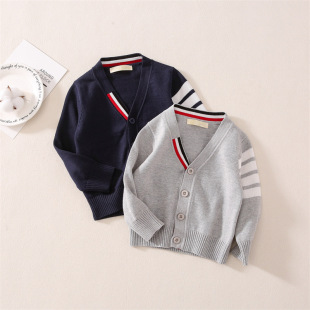 Children's long sleeve cardigan children's sweater Spring and Autumn New Korean boys and girls striped knitted coat a generation of hair