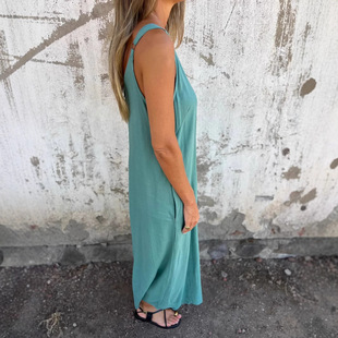 Amazon European and American Solid Color Jumpsuit Women's 2025 Summer New Cotton and Linen Slug Bag Loose Casual Suspender Jumpsuit