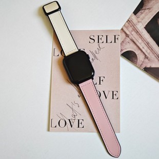 Suitable for Apple Appleiwatchs10987Ultra Silicone Leather Genuine Leather Square Magnetic Buckle Watch Strap