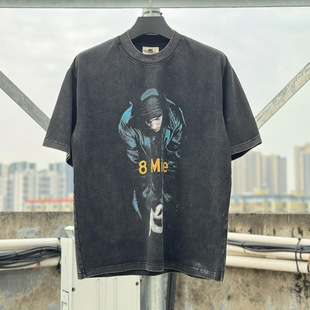 Vintage Американский High Street BIG FACE портретный принт стирает старые пары свободных футболок с короткими рукавами