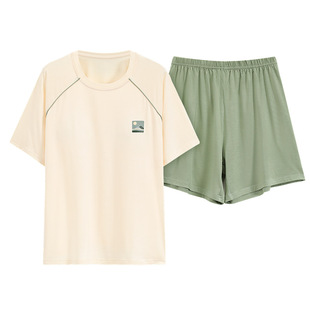 Spring and Autumn Pajamas Women's Chest Pad Ice Silk Short-sleeved Shorts Summer Thin Modal Home Clothes Can Wear suit