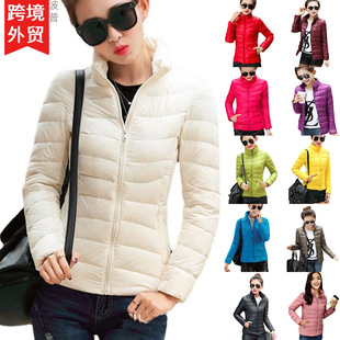 Foreign Trade Cross-border European Size Lightweight Cotton Clothes Jacket Women's Winter Vertical Collar Slim-fit Solid Color Simple Jacket Casual Jacket