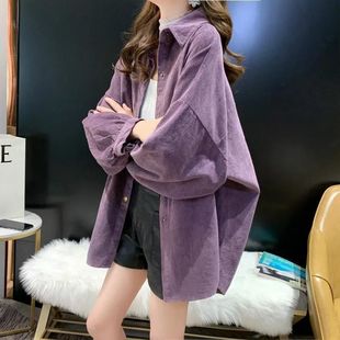 Mid-length Corduroy Shirt Women's Spring and Autumn New Loose All-match Lazy Style Shirt Long-sleeved Casual Coat Top