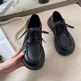 41-43 Size plus size Women's Shoes Korean Japanese Style Small Leather Shoes Women's British Style Thick Bottom Black Loafers JK Single Shoes 42