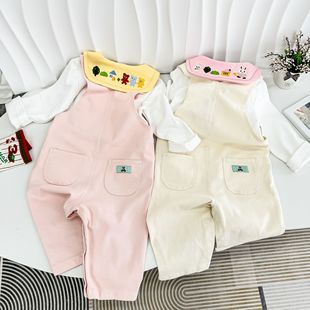 in stock hot selling 24 autumn new miki children's clothing embroidered colorful bear woven cotton suspenders 5028