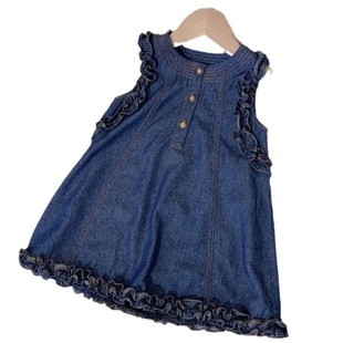 Girl's Summer Washed Denim Skirt 2025 Summer New Arrival Ear-edged Girl's Stylish Korean Style Lace dress