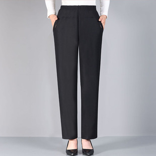 Mom's pants autumn and winter middle-aged and elderly women's pants Western style new elastic waist fleece-lined straight casual pants for the elderly