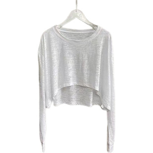 Short Front and Long Back Exposed Navel Yoga Cover-up Long-sleeved Sports Top Quick-drying Running Breathable Sweat-absorbent Yoga Clothing Reserved